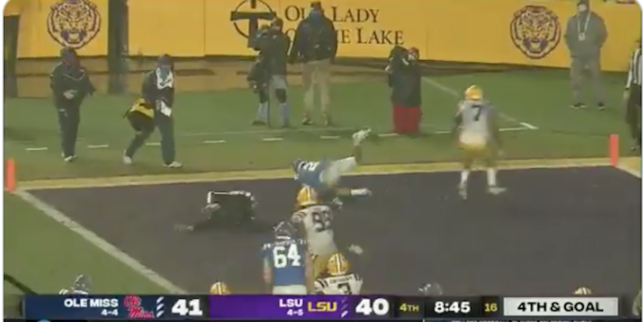 Matt Corral bloodies official's face after he was fooled on Ole Miss