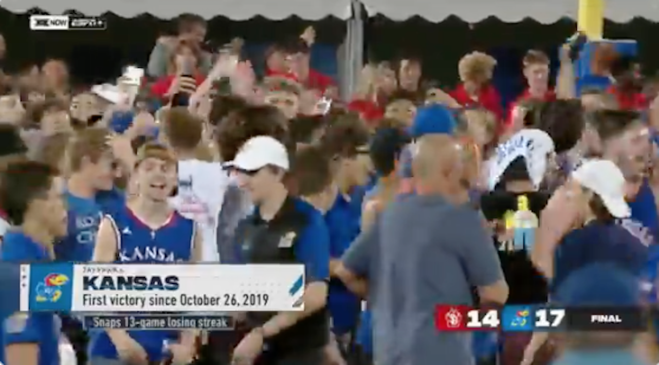 Kansas Jayhawks get trashed for storming field after beating FCS program