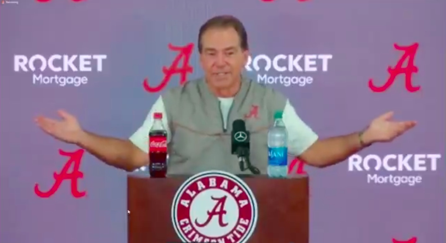 Nick Saban has adorable exchange with reporter holding baby during Zoom press  conference