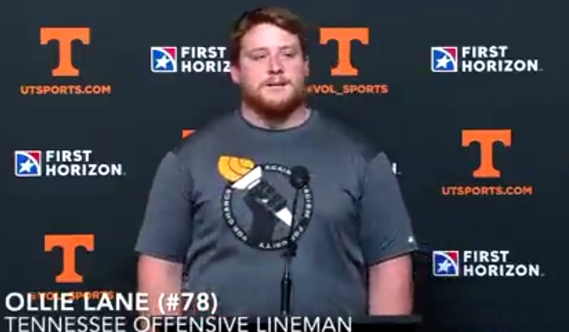 Tennessee OL Ollie Lane shares reaction to 92yard TD run by Tiyon Evans