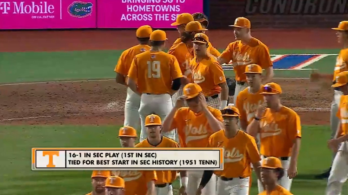 Tennessee baseball shuts out Florida in road win, ties SEC record in