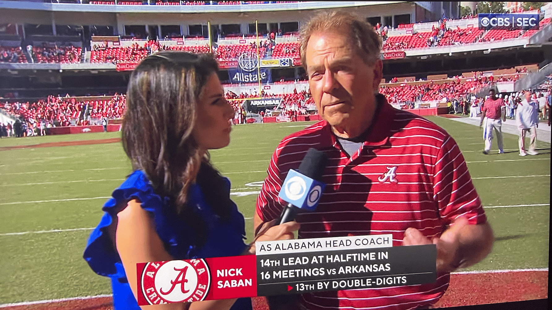 Nick Saban offers disgruntled answers in CBS Sports halftime interview