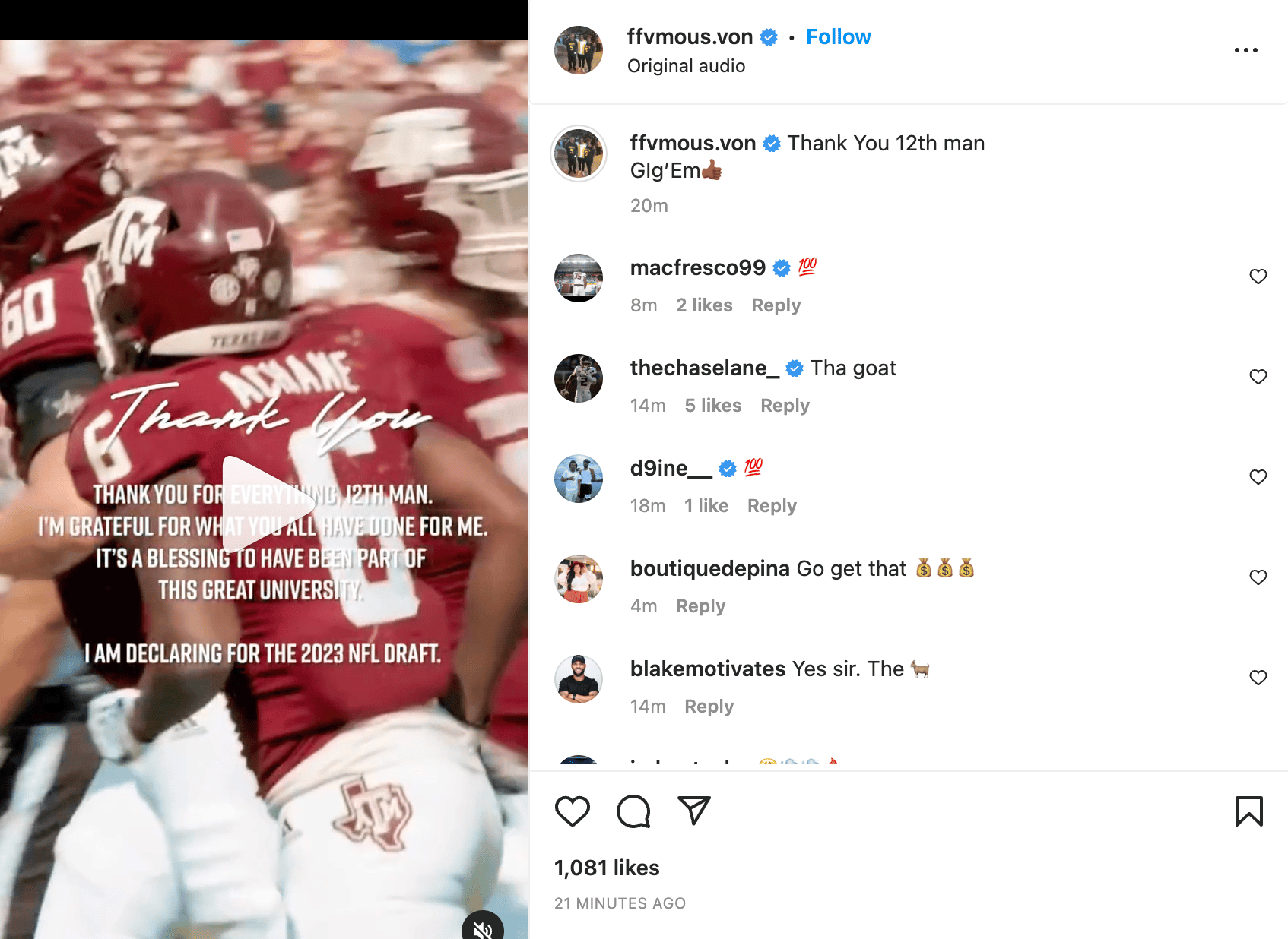 Devon Achane, Texas A&M star, announces plans for 2023 season