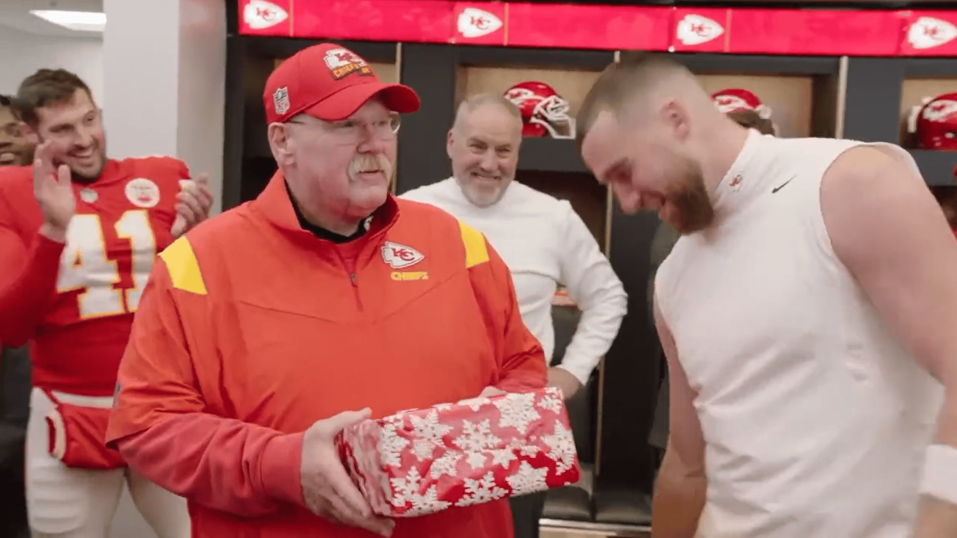 Chiefs players surprise Andy Reid with unorthodox Christmas gift