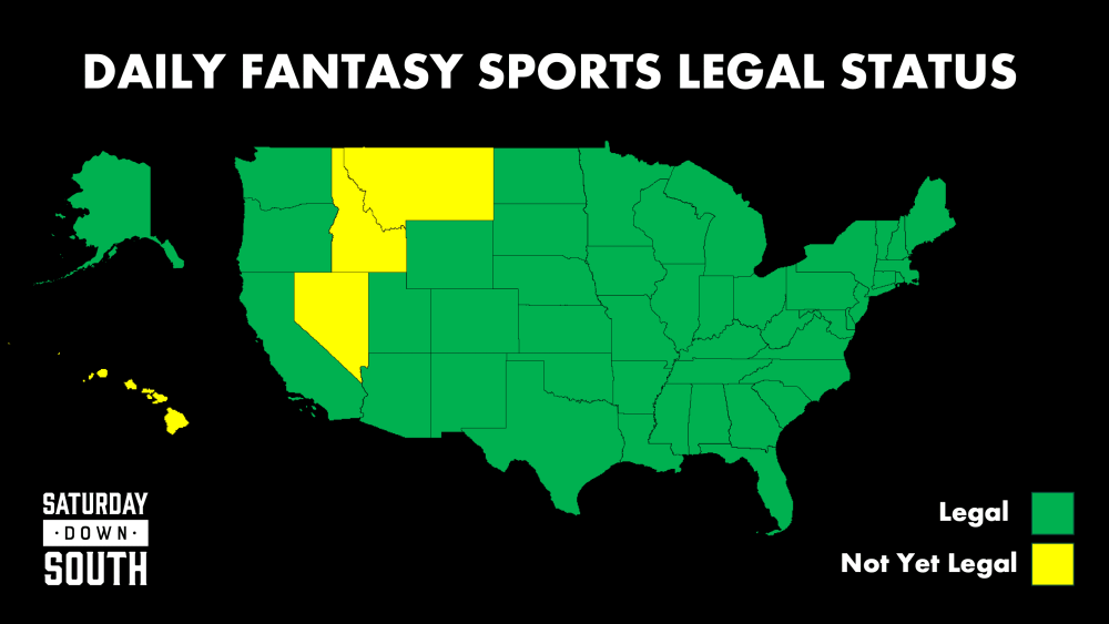 Map showing legal daily fantasy sports states in the US